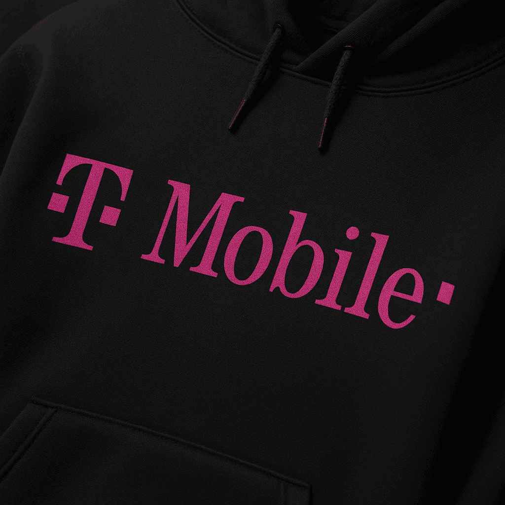 DTF potisk T-Mobile na bavlněnou reklamní mikinu